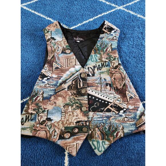 Vintage Nadia Tapestry Button Up Vest Lg - Picture 1 of 5